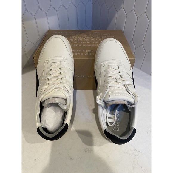 Everlane Men\'s The ReLeather Court Sneakers LV5 Off-White/Black Size W10 M8